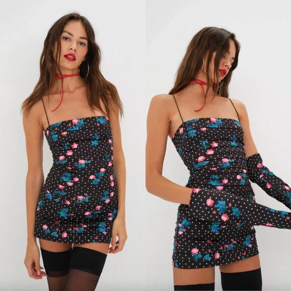 For Love & Lemons Posey Mini Dress Black Roses NWT with gloves - Picture 1 of 7